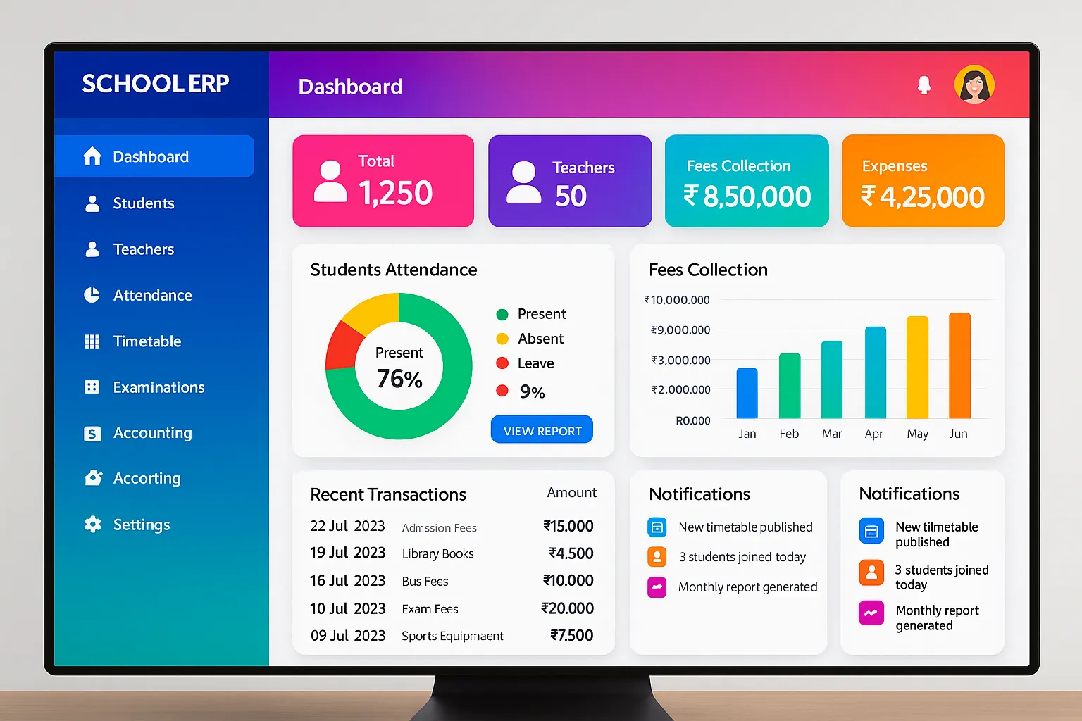 School ERP dashboard